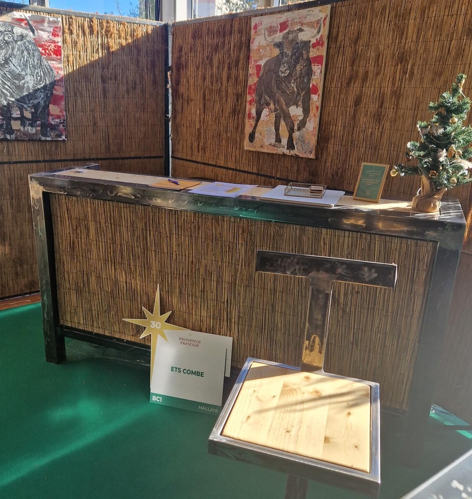 COMPTOIR 2m Métal, bois et roseaux