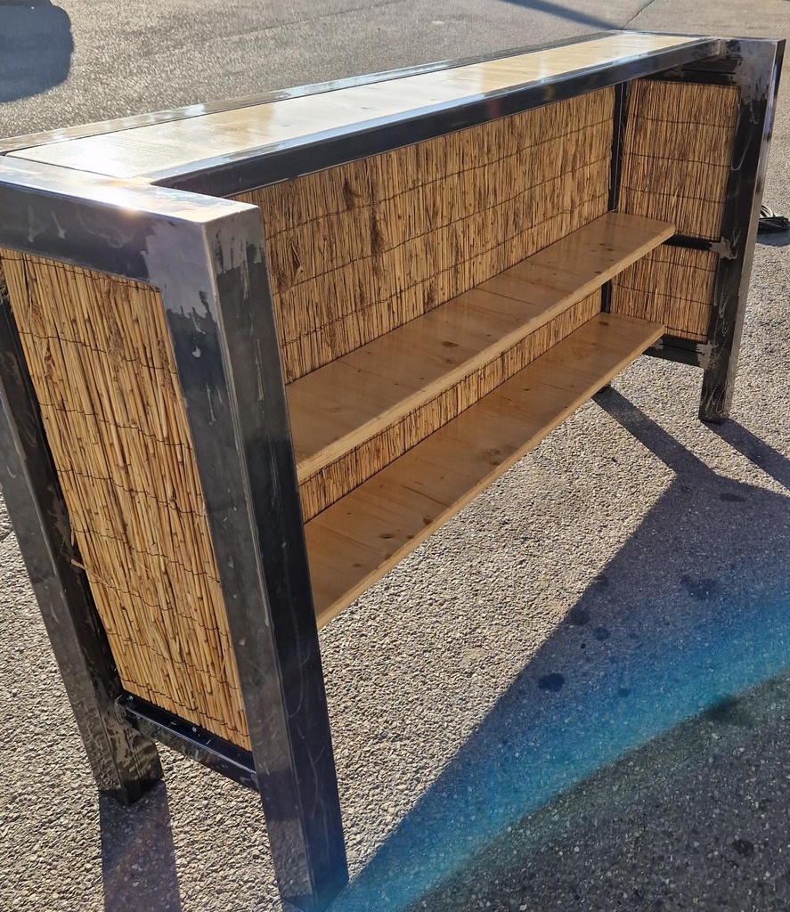 COMPTOIR 2m Métal, bois et roseaux